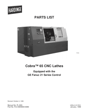 Hardinge Cobra 65 CNC Lathes Parts List – GE Fanuc 21