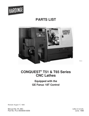 Hardinge CONQUEST T51 T65 CNC Lathes Parts List – GE Fanuc 18T