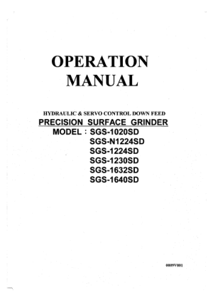 Kent USA Surface Grinder SGS-1020 1640SD Operation Manual