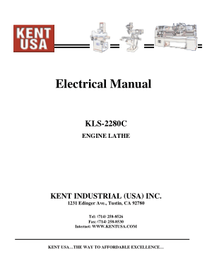 Kent USA KLS-2260C 2280C 26120C Electrical Manual Engine Lathe