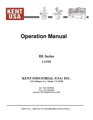 Kent USA HL Series Precision Lathes Operation Manual