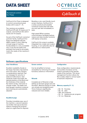 Cybelec Data Sheet CybTouch 6 V2.1 Numerical control for Press