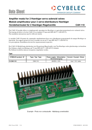 Cybelec Data Sheet CAH 110 Amplifier modul for 2 Hoerbiger servo solenoid valves