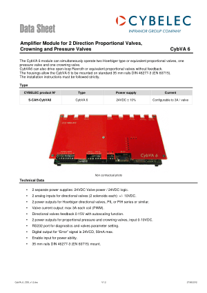 Cybelec Data Sheet CybVA 6 Amplifier Module for 2 Direction Proportional Valves, Crowning and Pressure Valves