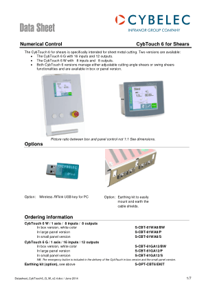 Cybelec Data Sheet CybTouch 6 for Shears Numerical Control