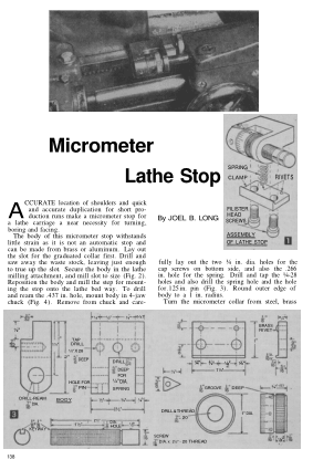 Myford Micrometer Lathe Stop