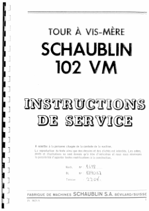 Schaublin 102 VM Instructions De Service