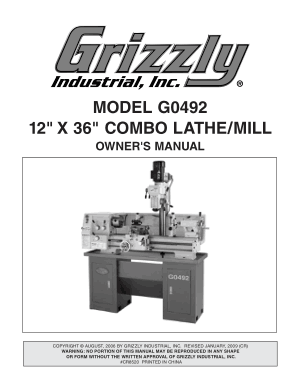 Grizzly G0492 Combo Lathe Mill Owner Manual