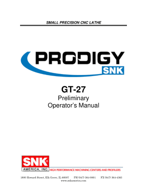 PRODIGY GT-27 Preliminary Operators Manual