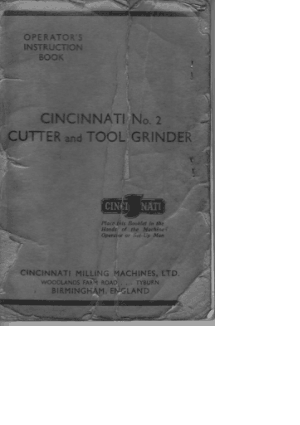 Cincinnati No 2 Cutter and Tool Grinder Operators Manual