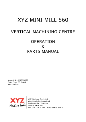 King Rich KR-MF560 Operation Manual XYZ Mini Mill 560