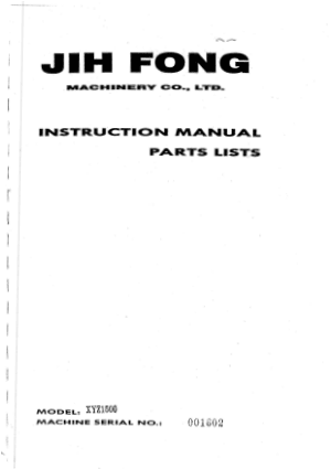 XYZ 1500 Jih Fong Instruction Manual Parts List