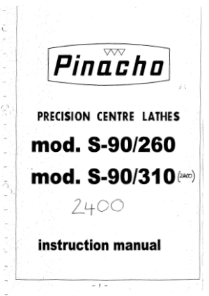 ﻿Pinacho S-90/260 2400 Centre Lathe Instruction Manual