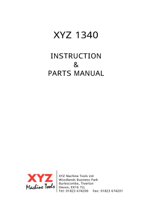 XYZ 1340 Trainer Lathe Instruction Spare Parts Manual