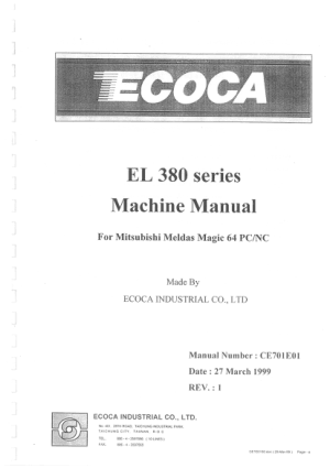 XYZ PRO 360 Ecoca EL 380 Machine Manual