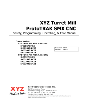 XYZ Turret Mill ProtoTRAK SMX Safety Programming Operating Manual