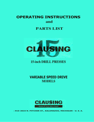 CLAUSING 15 inch Drill Press Operating Manual Parts List
