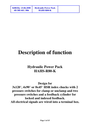 Forkardt HAHS-R80-K Hydraulic Power Pack Operating Instructions Manual