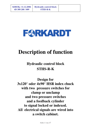 Forkardt STHS-R-K Hydraulic Control block Operating Manual