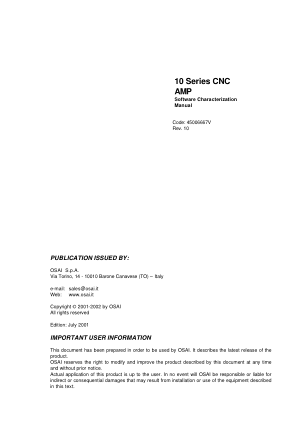OSAI 10 Series CNC AMP Software Characterization Manual Rev 10
