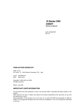 OSAI 10 Series CNC ASSET Reference Manual Rev 05