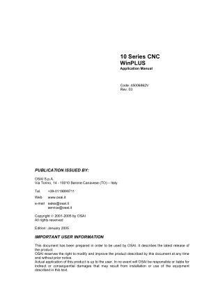 OSAI 10 Series CNC WinPLUS Application Manual Rev 03