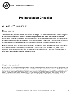 Haas Pre-Installation Checklist