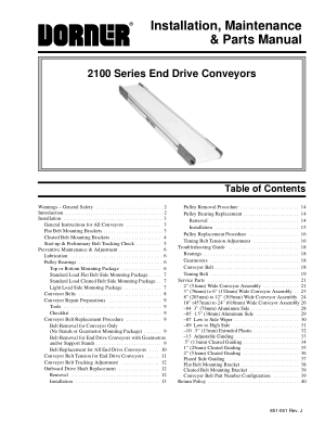 DORNER 2100 Series End Drive Conveyors Installation Maintenance Parts Manual