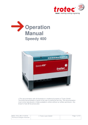 Trotec Laser Speedy 400 Operation Manual