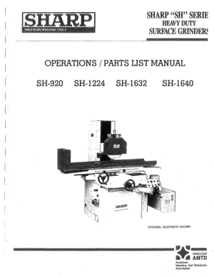 Sharp Surface Grinder Sh Series 920 Operation Manual Parts List