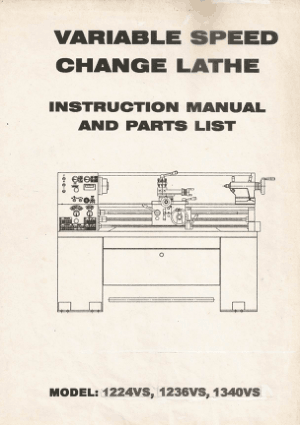 Sharp Precision Lathe 1340VS Instruction Manual Parts List