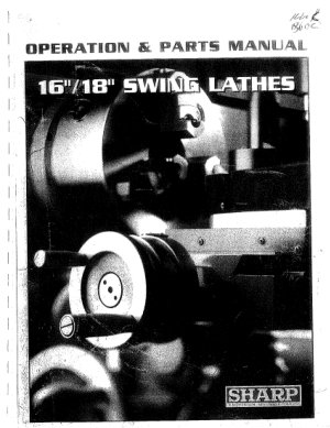 Sharp Precision Lathe 16 18 Swing Operation and Parts Manual