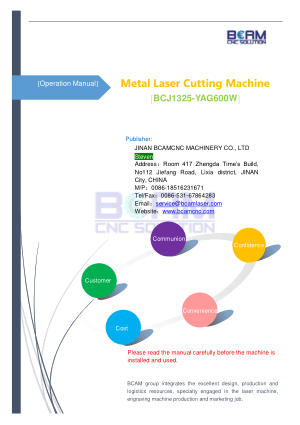 BCAMCNC YAG 600W 750W laser cutting machine User Manual