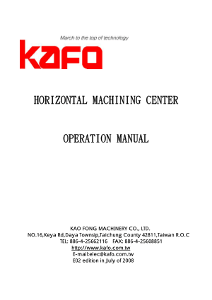 KAFO Horizontal Machining Center Operation Manual