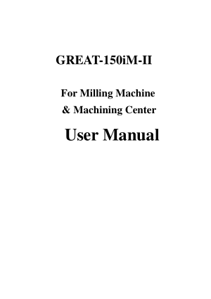 GREAT-150IM-II CNC Milling User Manual